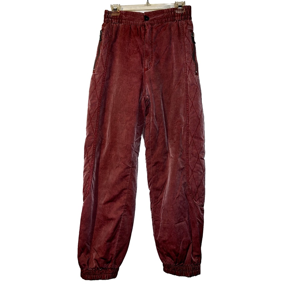 Luhta Vintage Quilted Jogger Pants Washed Burgundy High Waist Size 12 USA